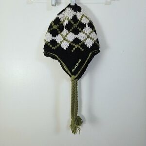 Vintage Dakine Black, White, and Green Knit Toque